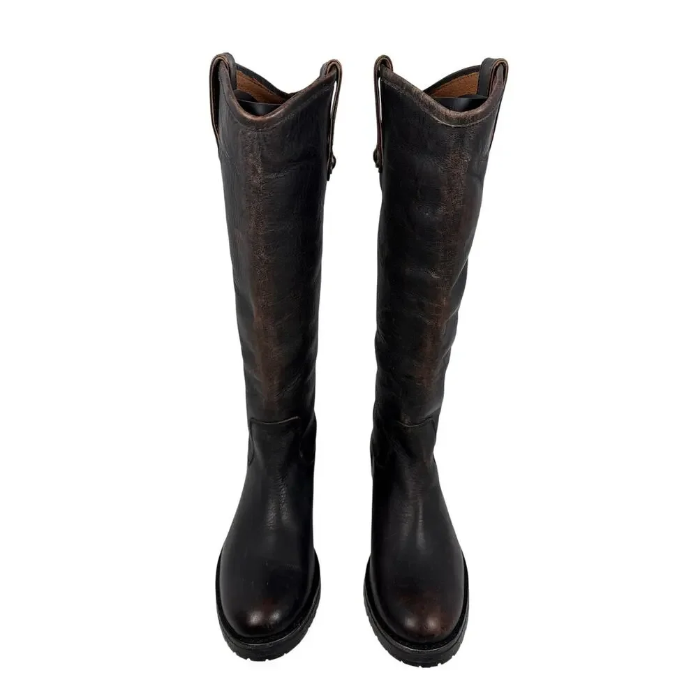 Frye Melissa Double Sole Button Lug Tall Boot Womens 6.5 M Black Antique Leather